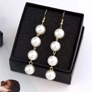 Classic Pearl Drop Dangle Earrings - Gold Tone